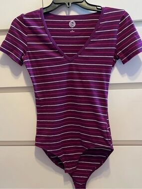 SO Purple Strip V-neck Bodysuit